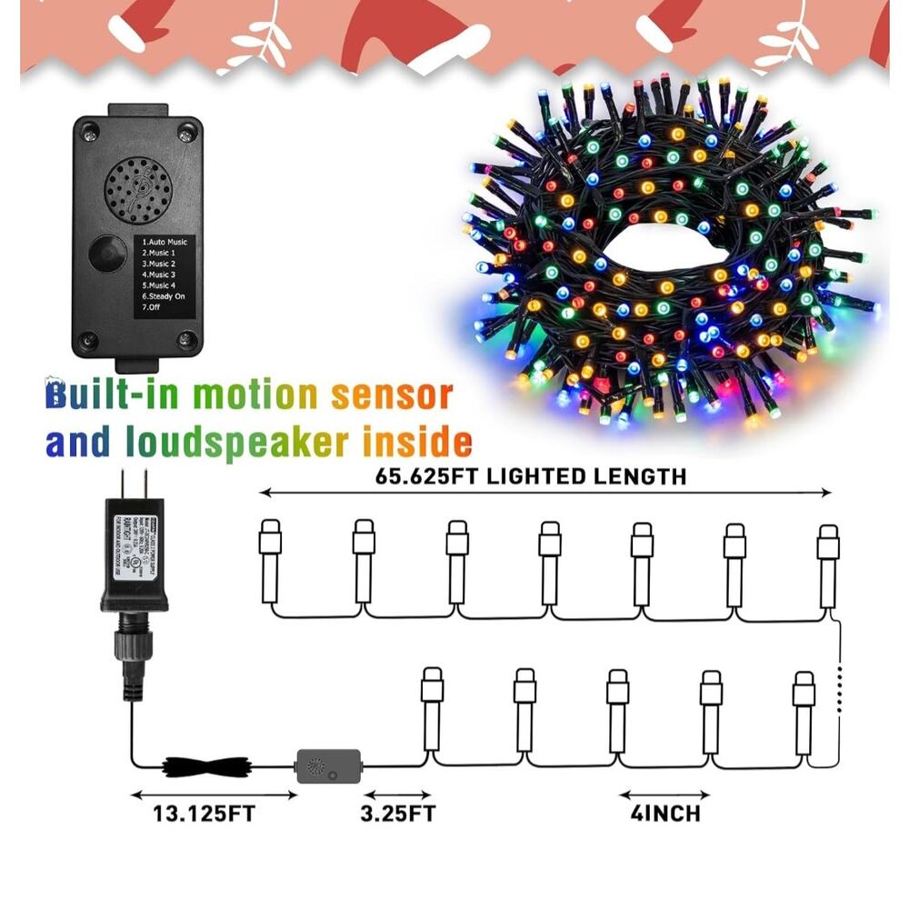 Musical Christmas String Lights with Motion Sensor - Multi-Color LED